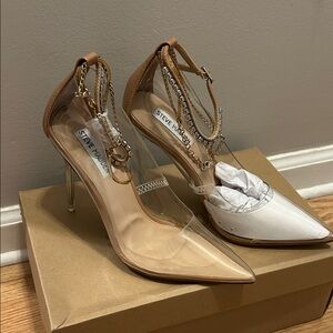 Steve Madden Tan and Clear Chain Heels